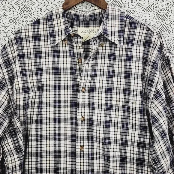 Vintage Eddie Bauer Button Down Plaid Long sleeve Men's Shirt L - Picture 3 of 6